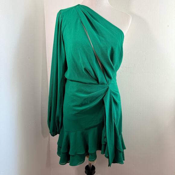 Michael Costello x Revolve Sunny Emerald One Shoulder Cut Out Mini Dress Large - Picture 2 of 13